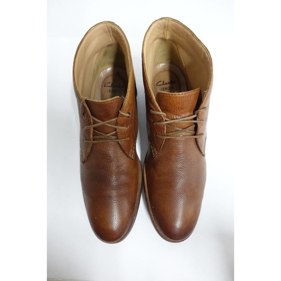 CLARKS Men Chukka Boots 3-Eye Leather Brown Sz 10 M Medium Ankle - Picture 9 of 10